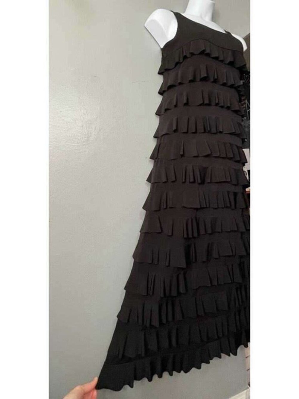 Dark Black Maxi Dress Size S M Sleeveless Tiered Ruffle Whimsigoth Romantic Fair - Picture 2 of 5